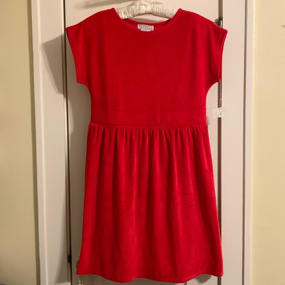 Trifles NWT Holiday Red Velvet Popover Dress, Unstructured Fit, Scoop neckline
